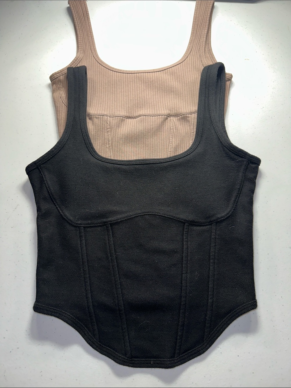 PINK Victoria's Secret Ribbed Scoop Crop Tanks - Black & Taupe
